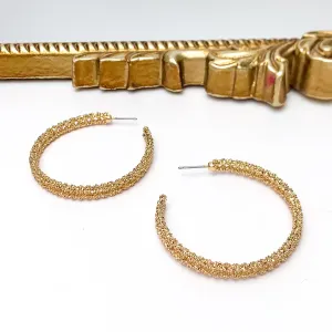 Worry Free Large Gold Tone Textured Hoop Earrings