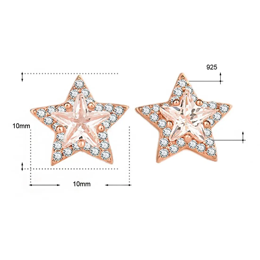 Yellow Chimes Elegant 925 Sterling Silver Hallmark and Certified Purity Star Design Crystal Stud Earrings for Women and Girls, Rose Gold, Medium